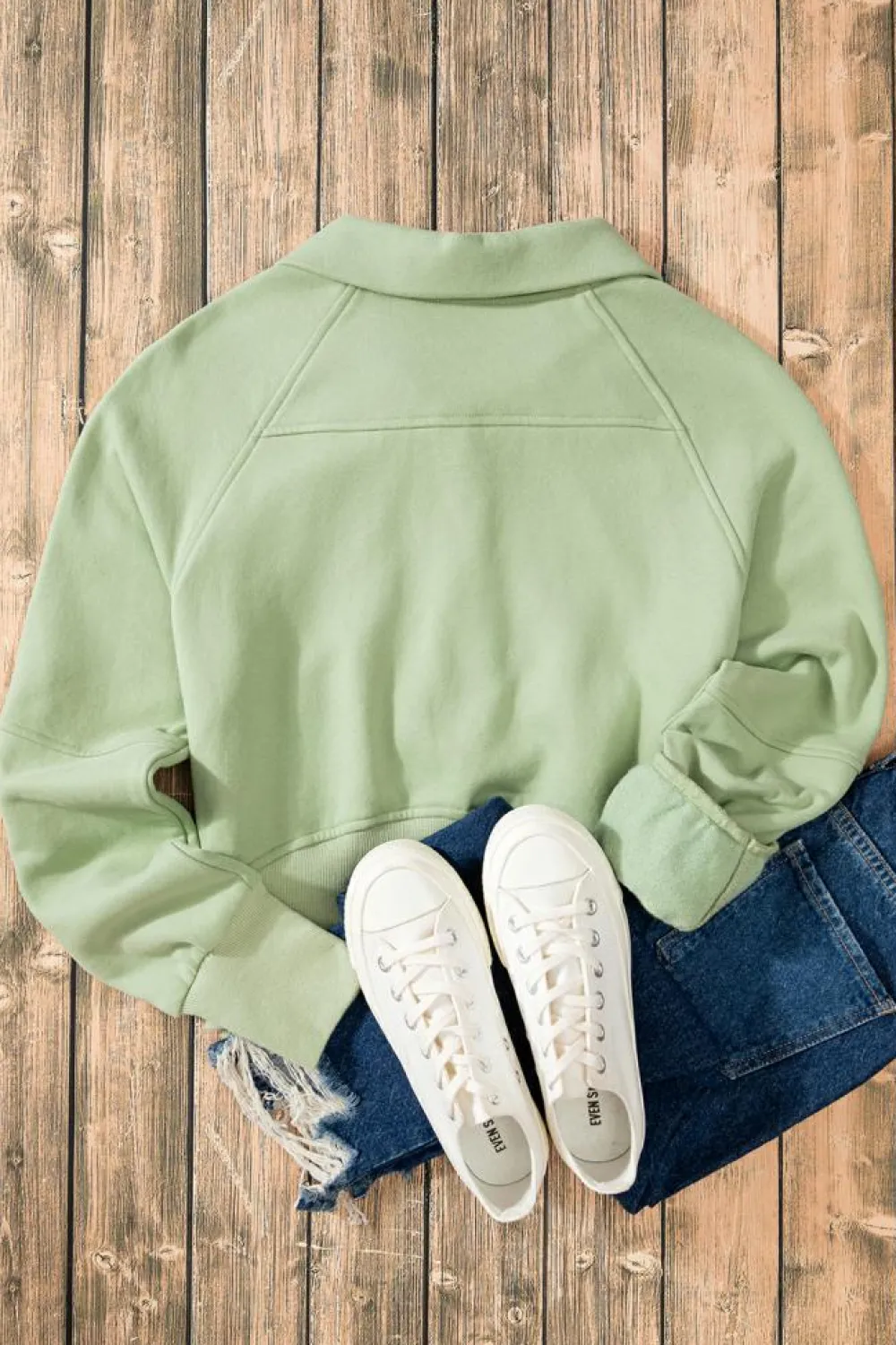Hot Dear-Lover Fleece Lined Zip Up Stand Collar Thumbhole Sleeve Sweatshirt Smoke Green