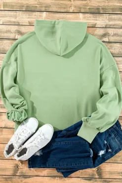 Discount Dear-Lover Fleece Lined Half Zipper Kangaroo Pockets Loose Hoodie Smoke Green