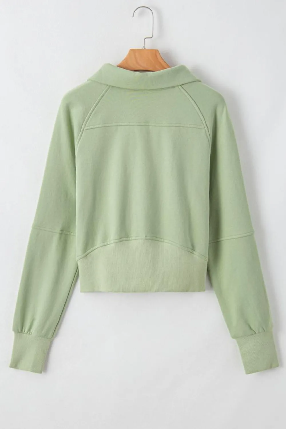 Hot Dear-Lover Fleece Lined Zip Up Stand Collar Thumbhole Sleeve Sweatshirt Smoke Green