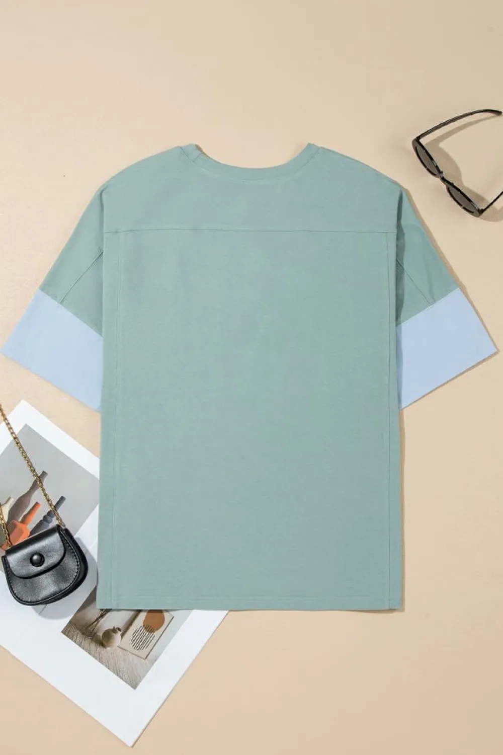 Hot Dear-Lover Frayed Denim Star Patched Oversize T Shirt Smoke Green