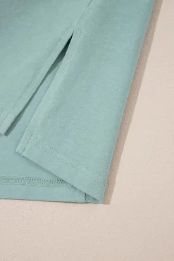 Hot Dear-Lover Frayed Denim Star Patched Oversize T Shirt Smoke Green