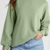 Fashion Dear-Lover Plain Drop Shoulder Crewneck Pullover Sweatshirt Smoke Green