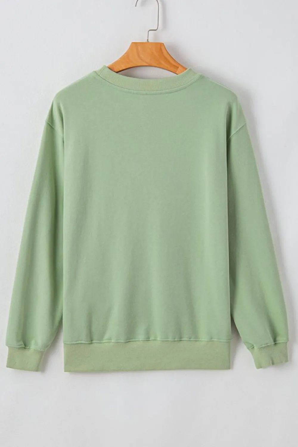 Fashion Dear-Lover Plain Drop Shoulder Crewneck Pullover Sweatshirt Smoke Green