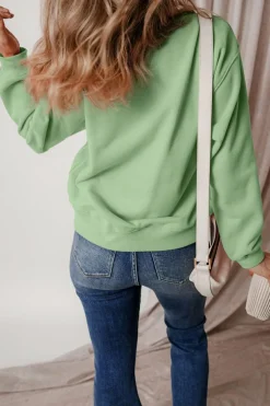 New Dear-Lover Solid Fleece Lined Drop Shoulder Terry Sweatshirt Smoke Green