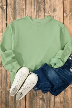 New Dear-Lover Solid Fleece Lined Drop Shoulder Terry Sweatshirt Smoke Green