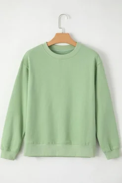 New Dear-Lover Solid Fleece Lined Drop Shoulder Terry Sweatshirt Smoke Green