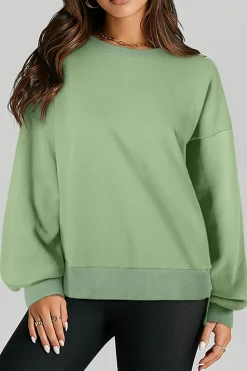 Best Dear-Lover Solid O Neck High Low Hem Pullover Sweatshirt Smoke Green
