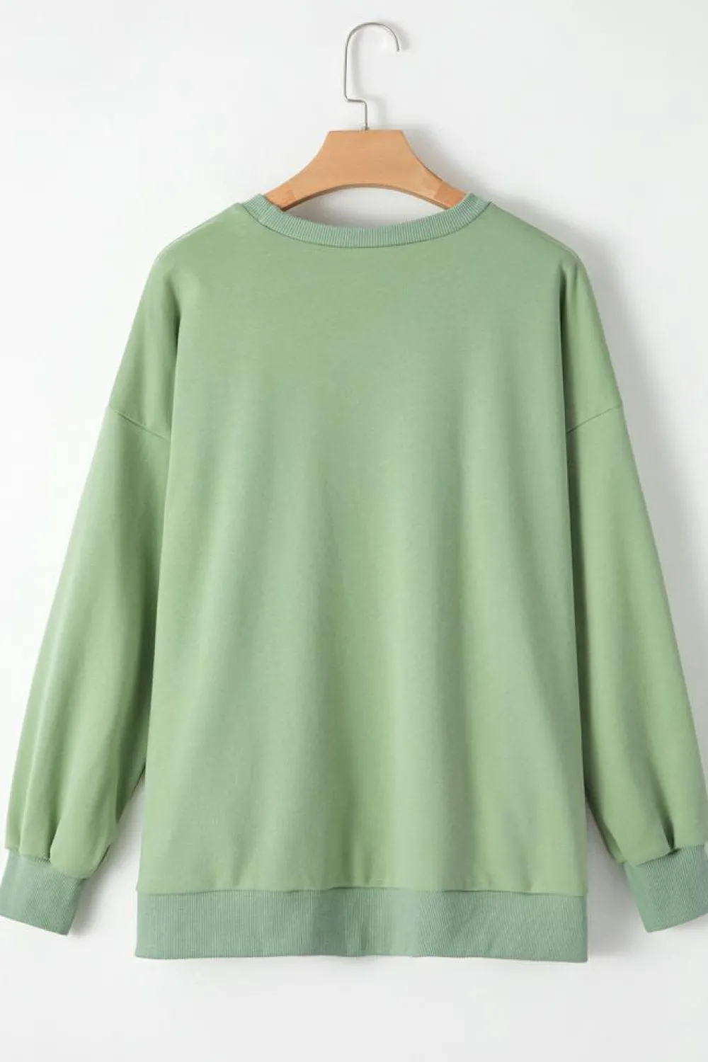 Best Dear-Lover Solid O Neck High Low Hem Pullover Sweatshirt Smoke Green