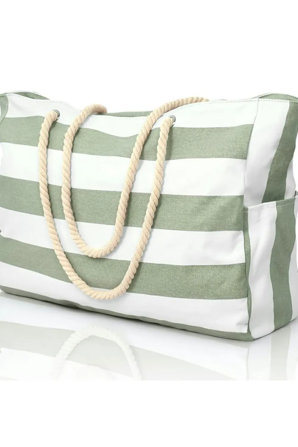 Clearance Dear-Lover Striped Waterproof Canvas Large Capacity Tote Bag Smoke Green