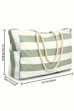 Clearance Dear-Lover Striped Waterproof Canvas Large Capacity Tote Bag Smoke Green