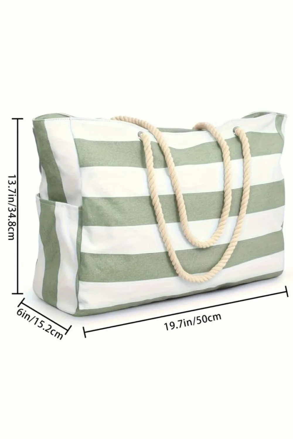 Clearance Dear-Lover Striped Waterproof Canvas Large Capacity Tote Bag Smoke Green
