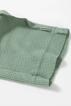 Hot Dear-Lover Waffle Long Sleeve Collar Half Button Loose Top Smoke Green