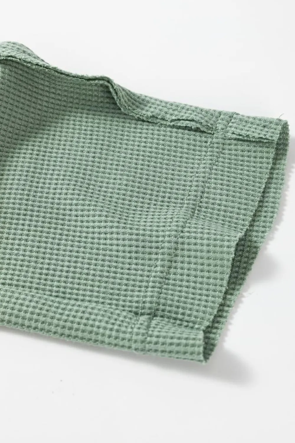Hot Dear-Lover Waffle Long Sleeve Collar Half Button Loose Top Smoke Green
