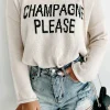 Clearance Dear-Lover Snow Champagne Please Graphic Sweater White