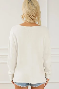Clearance Dear-Lover Snow Champagne Please Graphic Sweater White