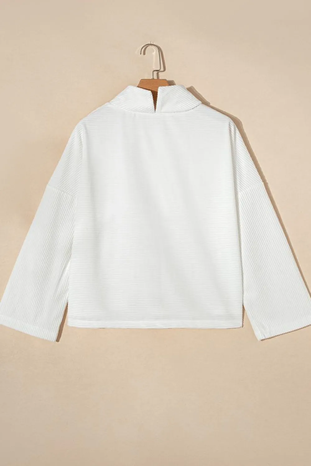 Discount Dear-Lover Snow Ribbed High Neck Drop Shoulder Loose Top White