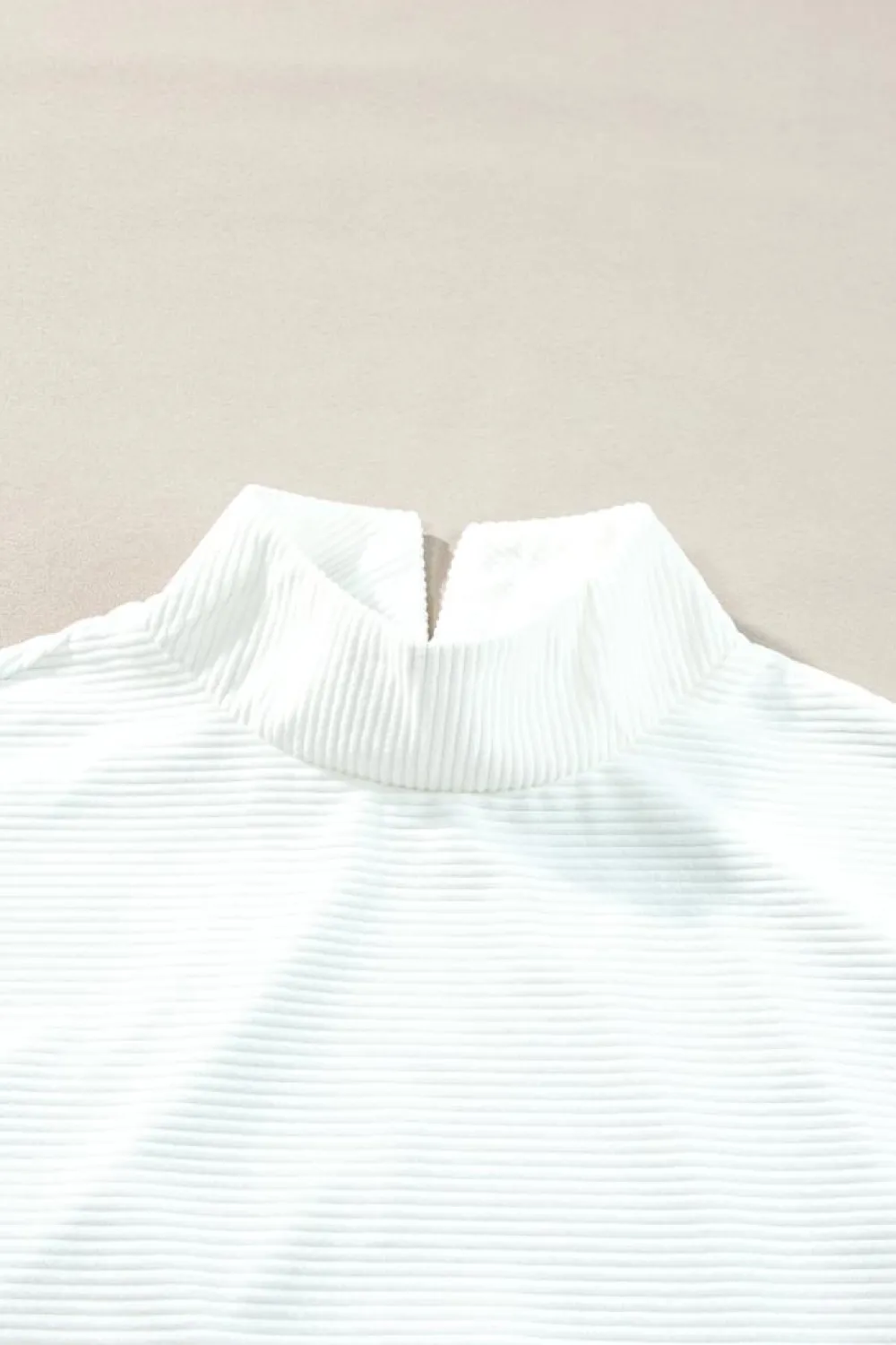 Discount Dear-Lover Snow Ribbed High Neck Drop Shoulder Loose Top White