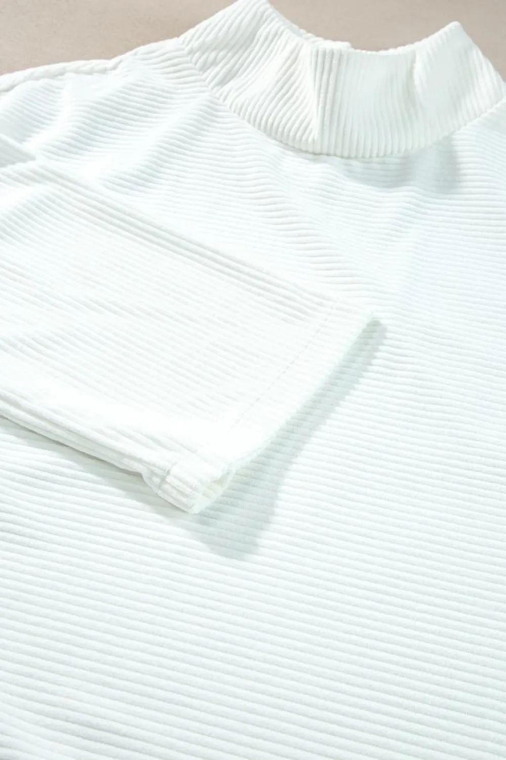 Discount Dear-Lover Snow Ribbed High Neck Drop Shoulder Loose Top White