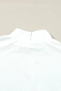 Discount Dear-Lover Snow Ribbed High Neck Drop Shoulder Loose Top White