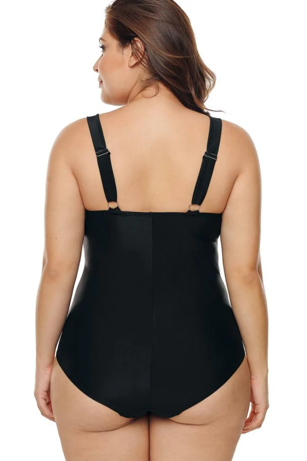 Best Dear-Lover Solid Hollow-out Neck Plus Size Maillot Swimwear Black