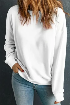 Online Dear-Lover Solid Classic Crewneck Pullover Sweatshirt Beige