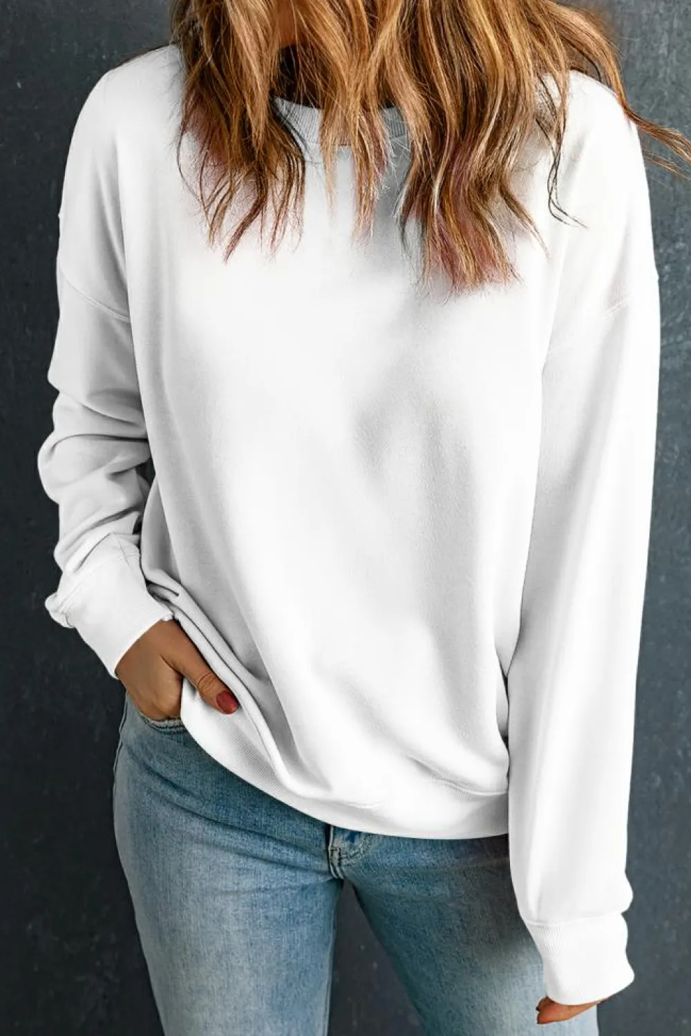Online Dear-Lover Solid Classic Crewneck Pullover Sweatshirt Beige