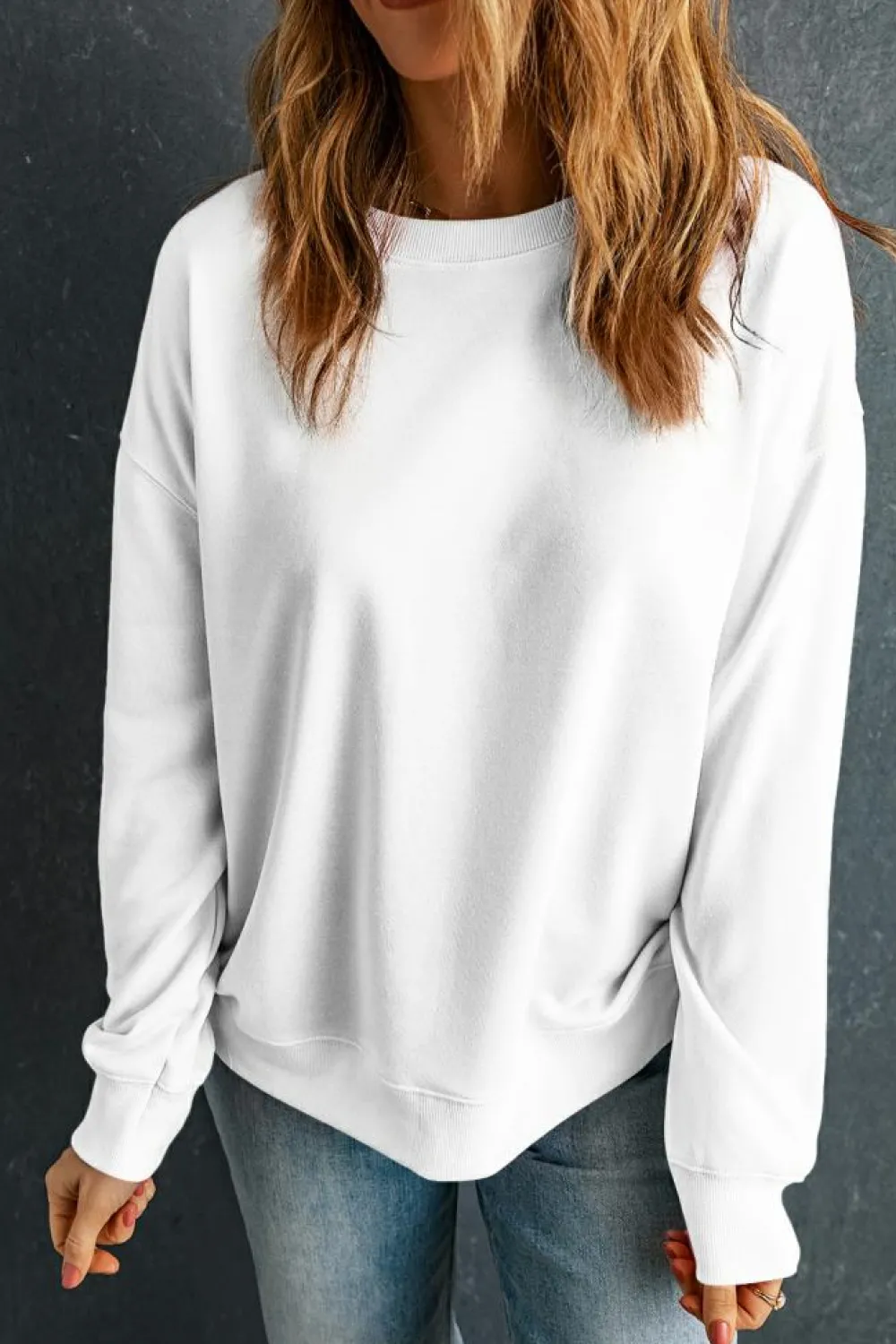 Online Dear-Lover Solid Classic Crewneck Pullover Sweatshirt Beige