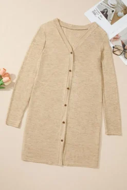 Outlet Dear-Lover Solid Color Open-Front Buttons Cardigan Brown
