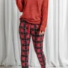 New Dear-Lover Solid Long Sleeve Top and Plaid Pants Loungewear Fiery Red