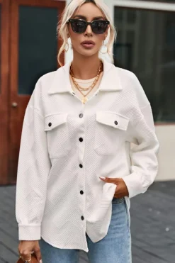 New Dear-Lover Solid Textured Flap Pocket Buttoned Shacket Beige