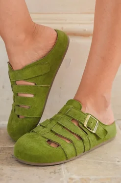 Outlet Dear-Lover Cross Belts Buckle Decor Closed Toe Slippers Spinach Green