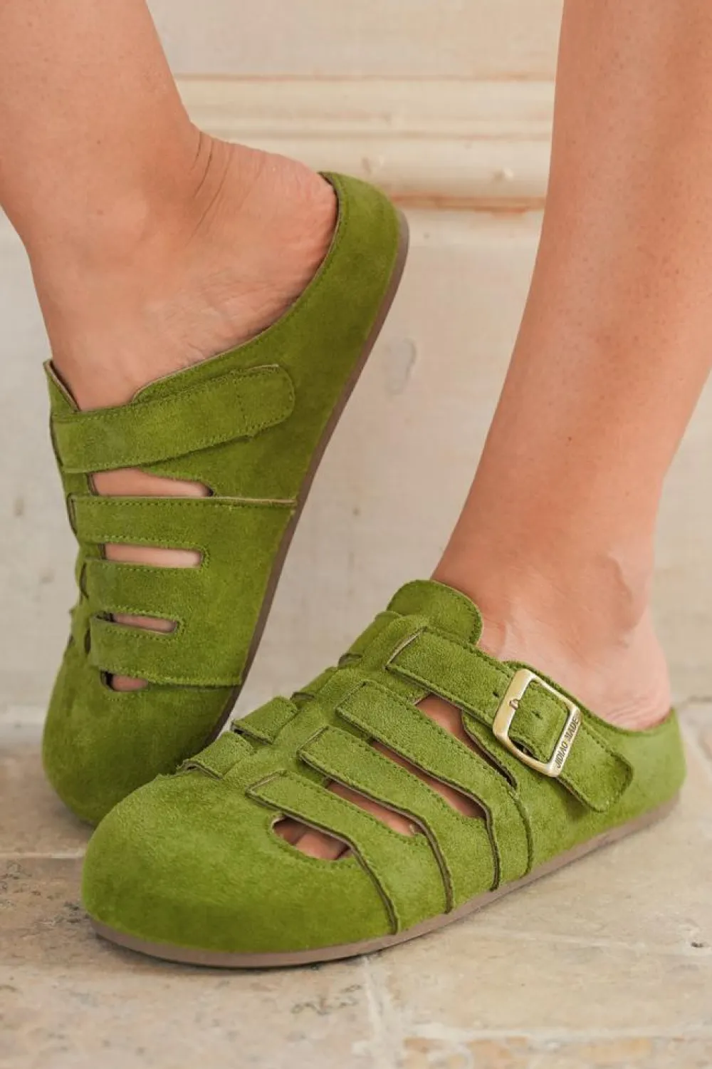 Outlet Dear-Lover Cross Belts Buckle Decor Closed Toe Slippers Spinach Green