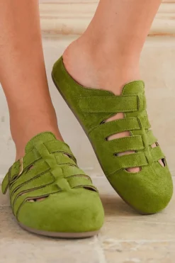 Outlet Dear-Lover Cross Belts Buckle Decor Closed Toe Slippers Spinach Green