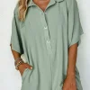Clearance Dear-Lover Half Button Collared Loose Romper Spinach Green