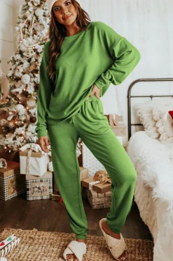 Clearance Dear-Lover Long Sleeve Pullover and Jogger Pants Lounge Set Spinach Green