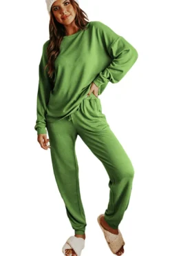 Clearance Dear-Lover Long Sleeve Pullover and Jogger Pants Lounge Set Spinach Green