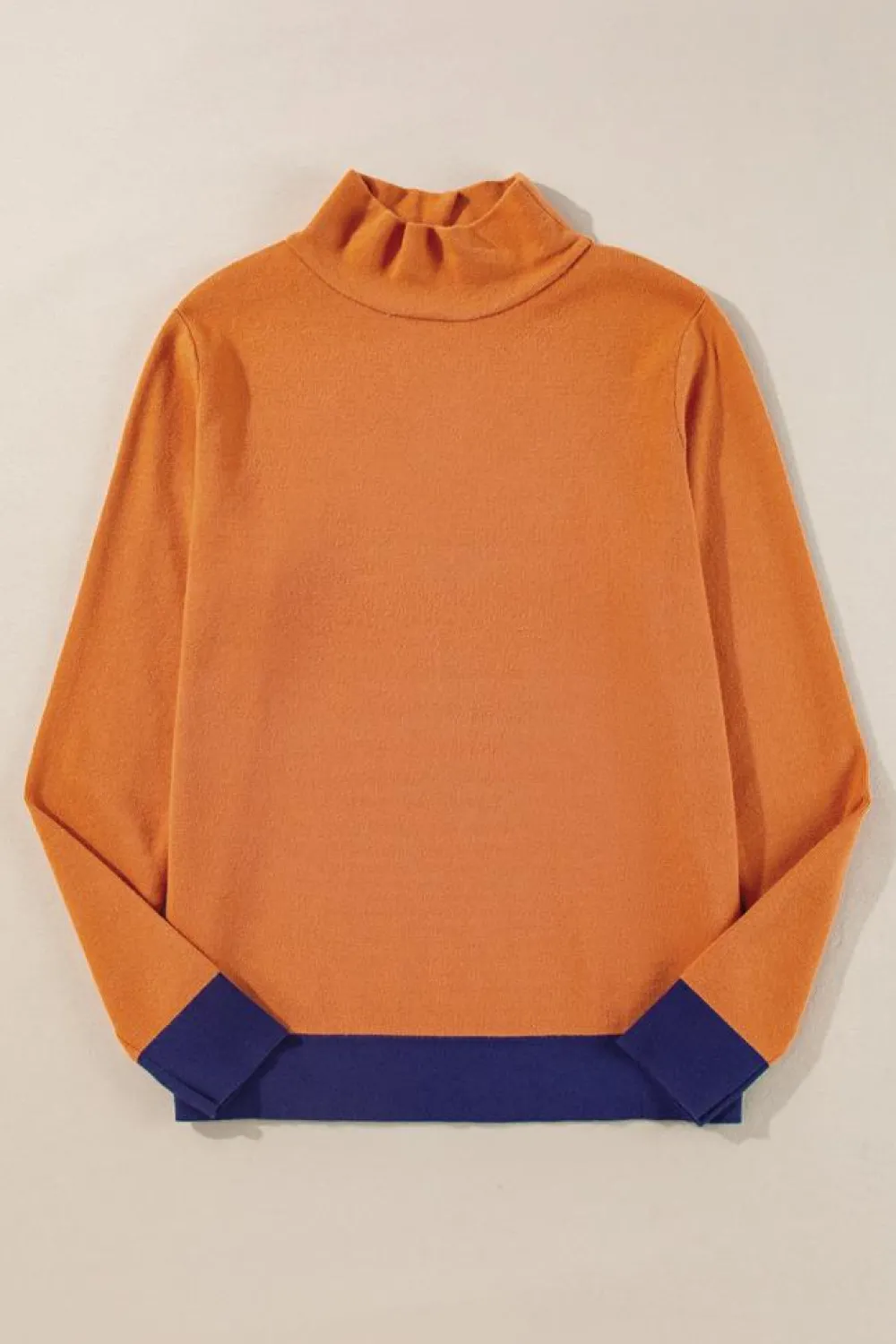 Sale Dear-Lover Color Contrast Edge Mock Neck Slim Fit Sweater Straw Yellow