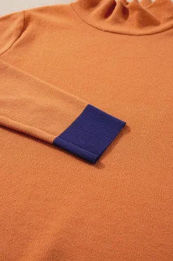 Sale Dear-Lover Color Contrast Edge Mock Neck Slim Fit Sweater Straw Yellow