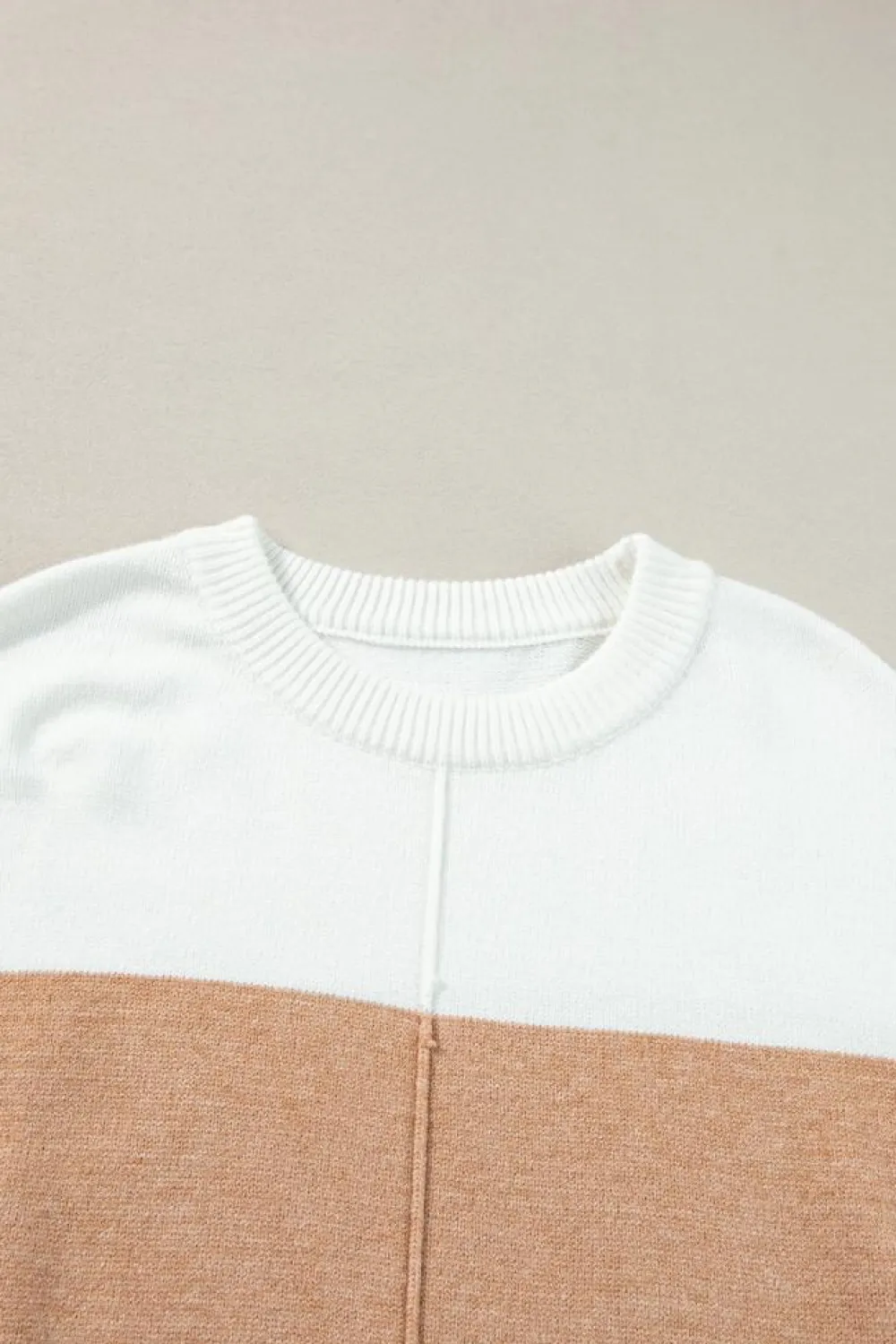 Fashion Dear-Lover Colorblock Ribbed Trim Round Neck Sweater Straw Yellow