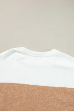 Fashion Dear-Lover Colorblock Ribbed Trim Round Neck Sweater Straw Yellow