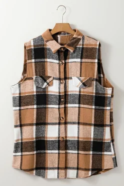 Fashion Dear-Lover Retro Plaid Button up Collared Vest Straw Yellow