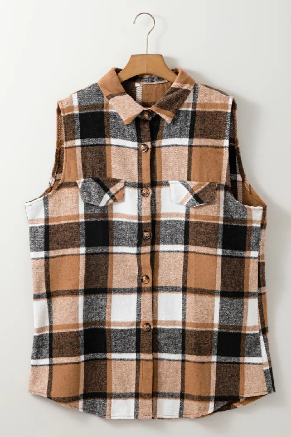 Fashion Dear-Lover Retro Plaid Button up Collared Vest Straw Yellow
