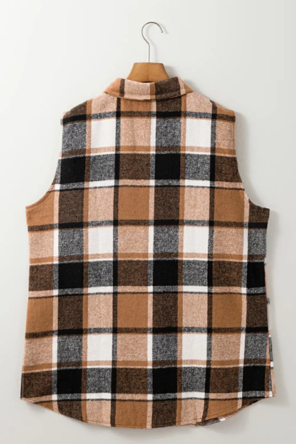 Fashion Dear-Lover Retro Plaid Button up Collared Vest Straw Yellow