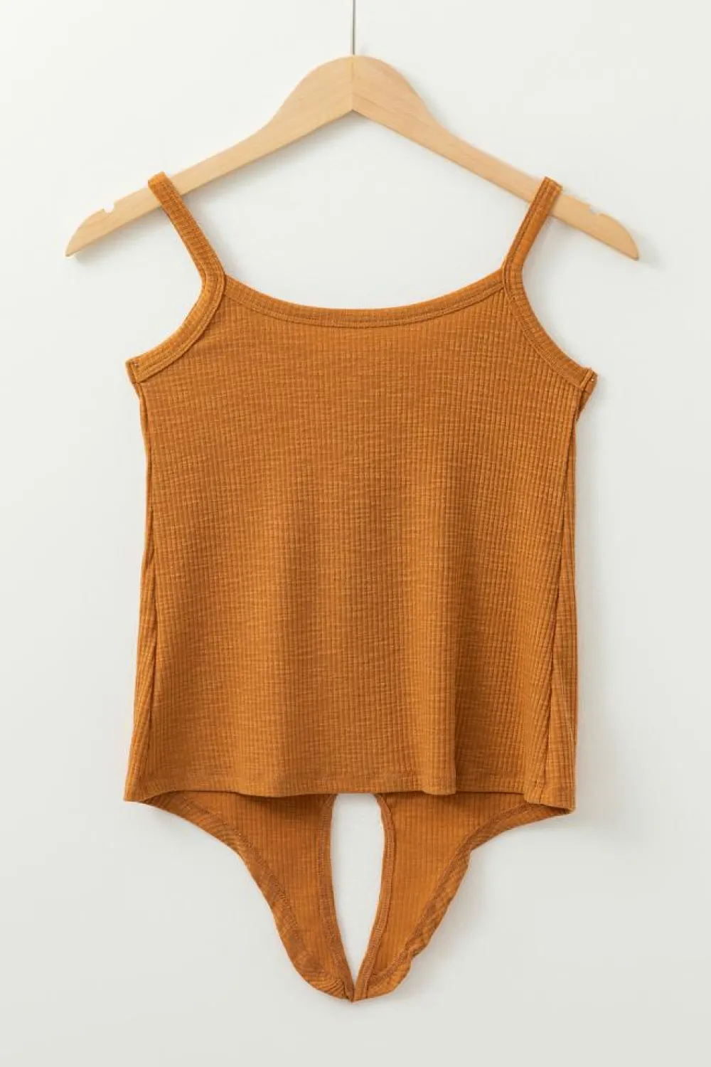 New Dear-Lover Ribbed Front Knot Buttoned Thin Strap Tank Top Straw Yellow