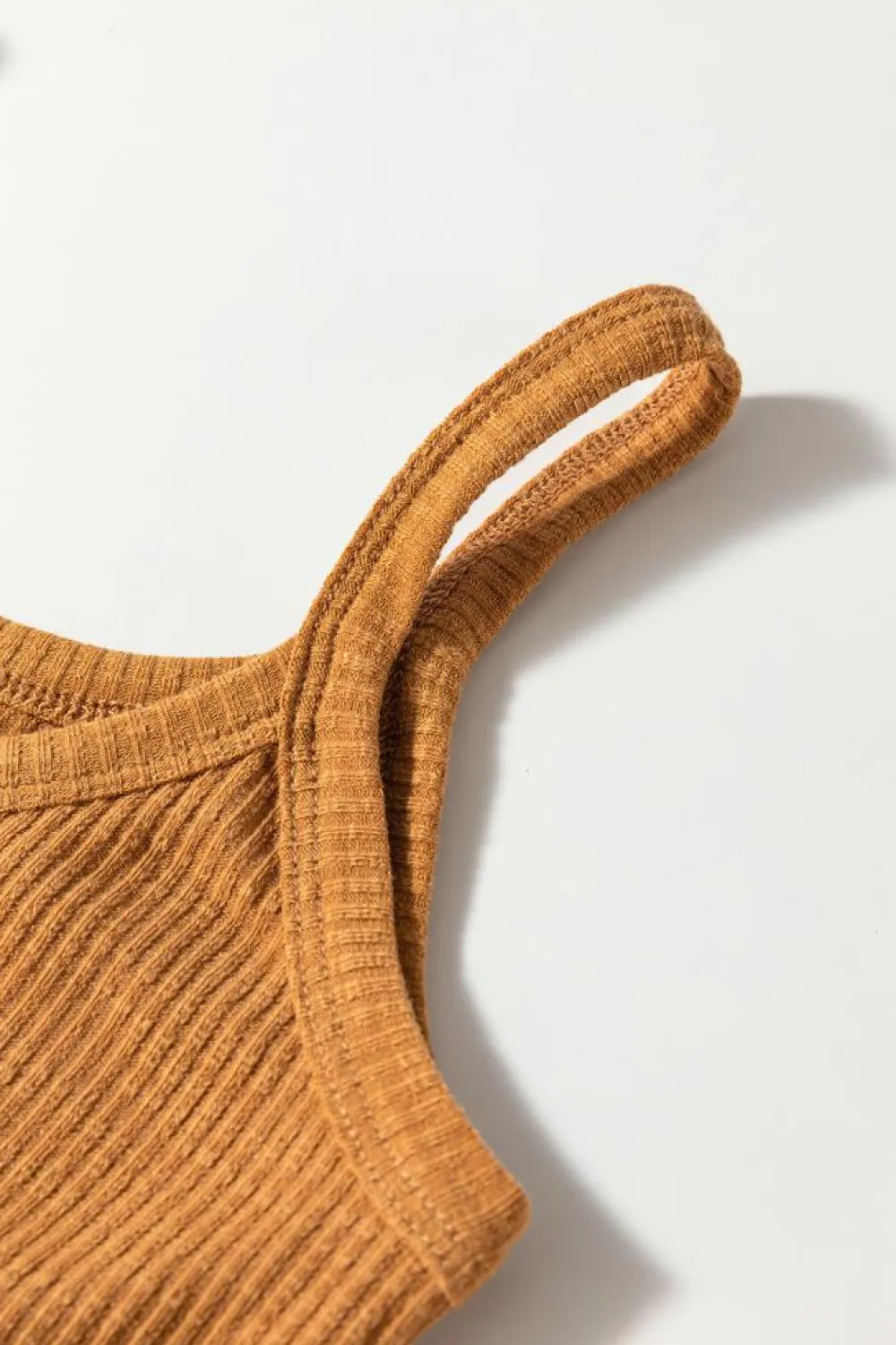 New Dear-Lover Ribbed Front Knot Buttoned Thin Strap Tank Top Straw Yellow