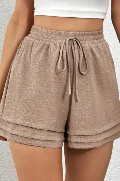 Outlet Dear-Lover Textured Tiered Edge High Waist Casual Shorts Straw Yellow