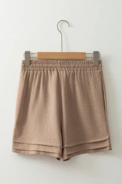 Outlet Dear-Lover Textured Tiered Edge High Waist Casual Shorts Straw Yellow