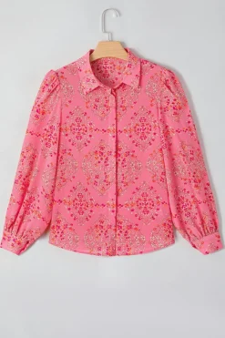 Fashion Dear-Lover Aesthetic Floral Puff Sleeve Shirt Strawberry Pink