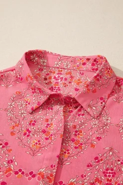 Fashion Dear-Lover Aesthetic Floral Puff Sleeve Shirt Strawberry Pink