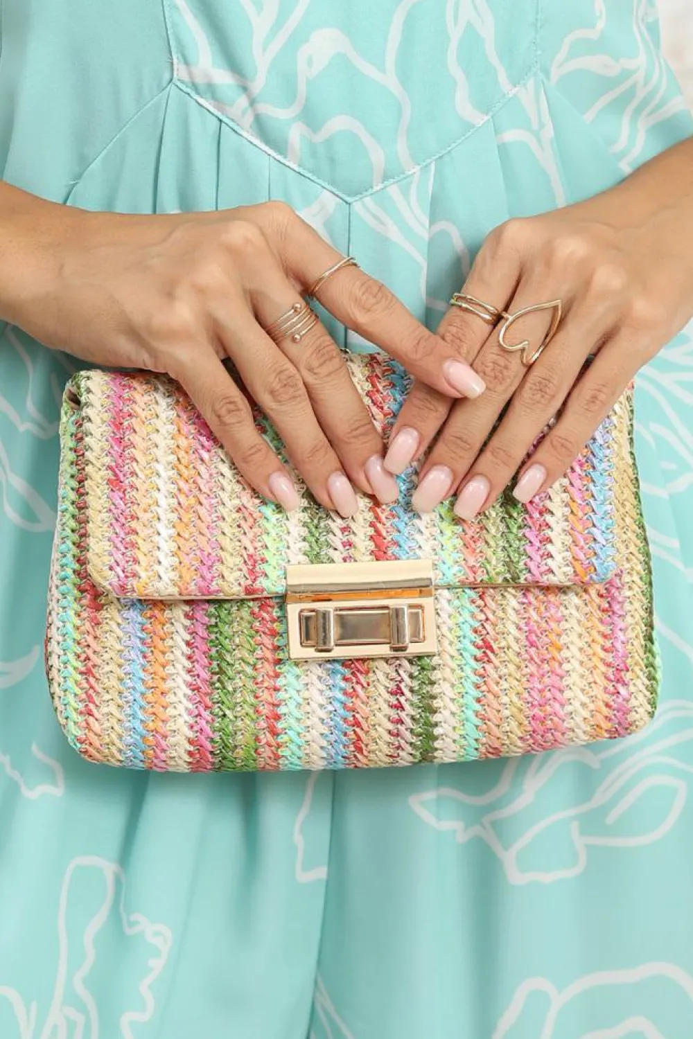 Hot Dear-Lover Bohemian Woven Gold Chain Shoulder Bag Strawberry Pink